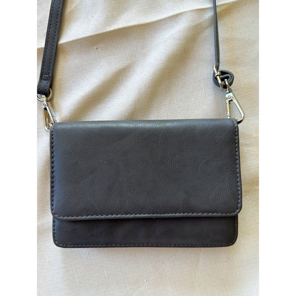 Gray Solid Wristlet Wallet w/ Strap, Snap Closure, Card Slots & Zip Compartment